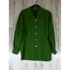 Silk House Button Down Shirt Medium Kelly Green 100% Silk Office Professional